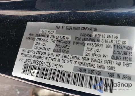 2023 Mazda Cx-9 Touring Plus from USA, damaged, VIN JM3TCBAY3P0637700